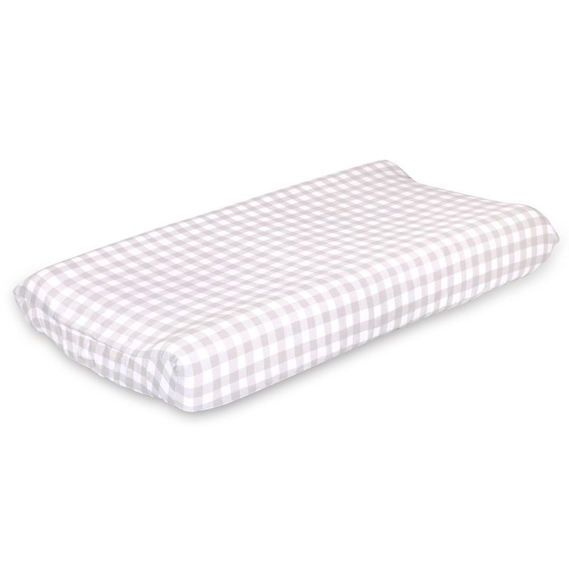 The Peanutshell Farmhouse Check Changing Pad Cover - Gray