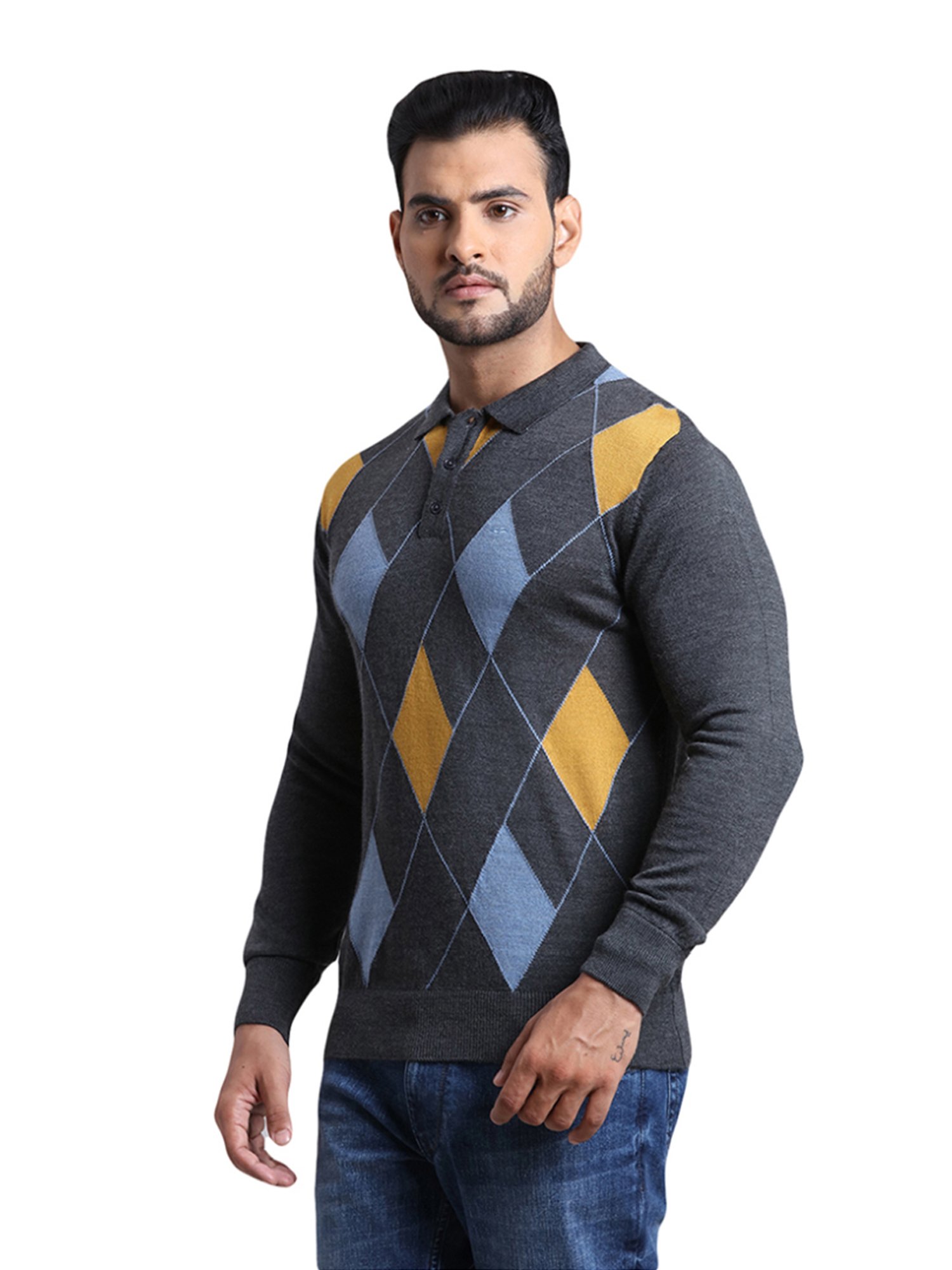 ColorPlus Grey Tailored Fit Texture Sweater
