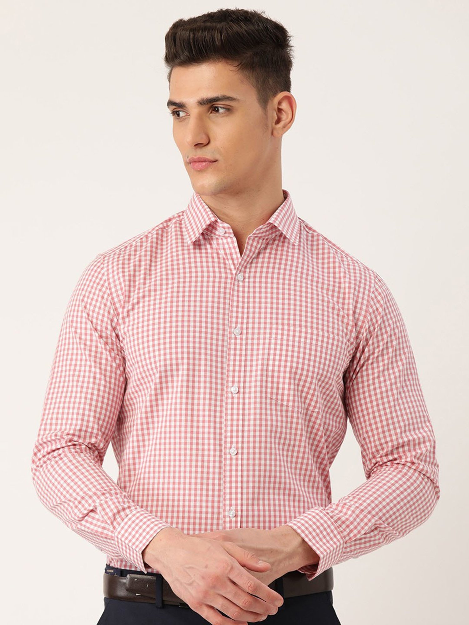 IVOC Pink Regular Fit Check Cotton Shirt