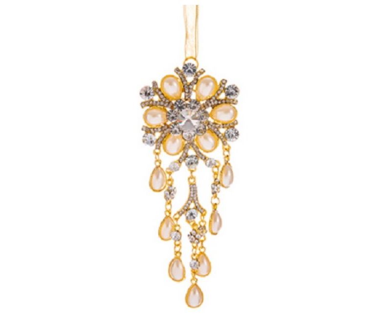Allstate 5.5" Glamour Time Floral Pearl and Rhinestone Drop Christmas Ornament - Gold