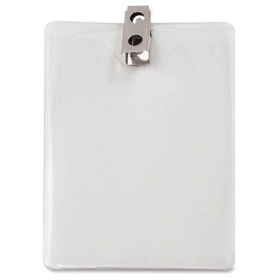 Id Badge Holder W/Clip, Vertical, 3W X 4H, Clear, 50/Pack