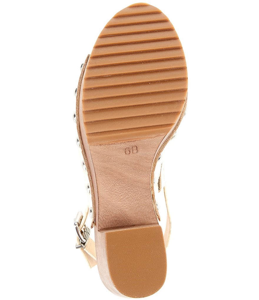 Schutz Yeda Croco Print Studded Leather Platform Block Heel Slingback Clog Sandals