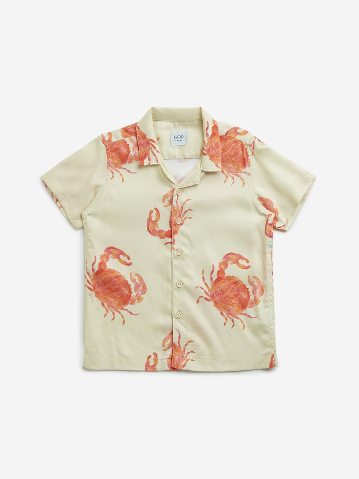 HOP Boys by Westside Peach & Yellow Crab Printed Shirt