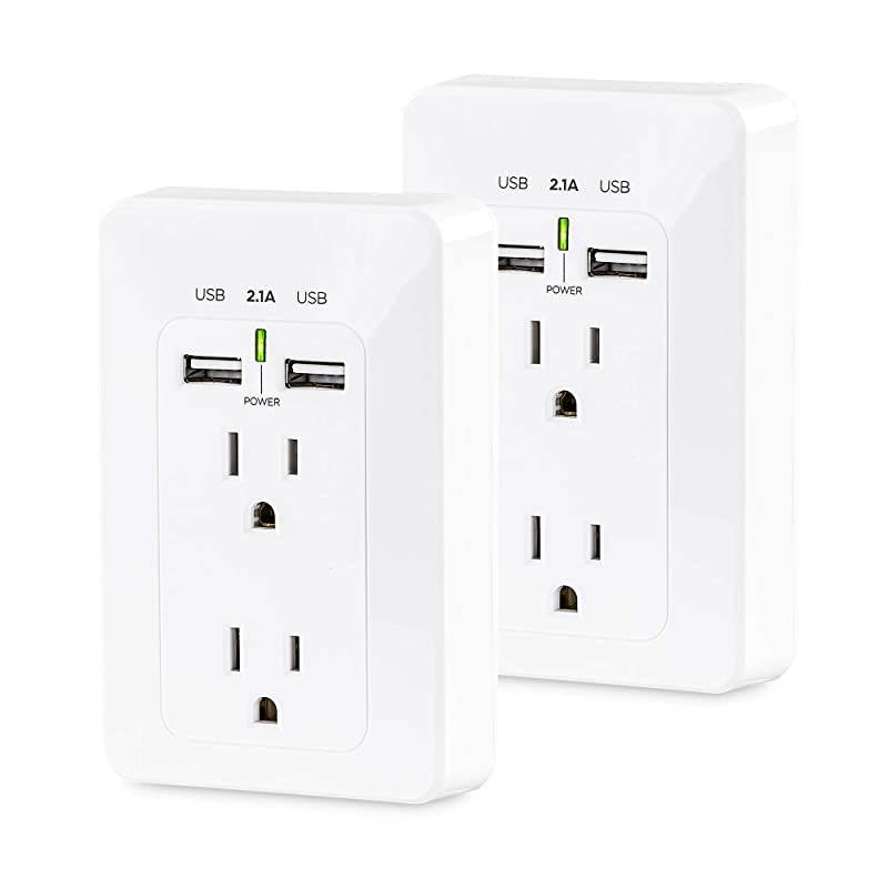 MP18HO007 Power Wall Tap 2 Outlets 2 USB Charge Ports 2Pack