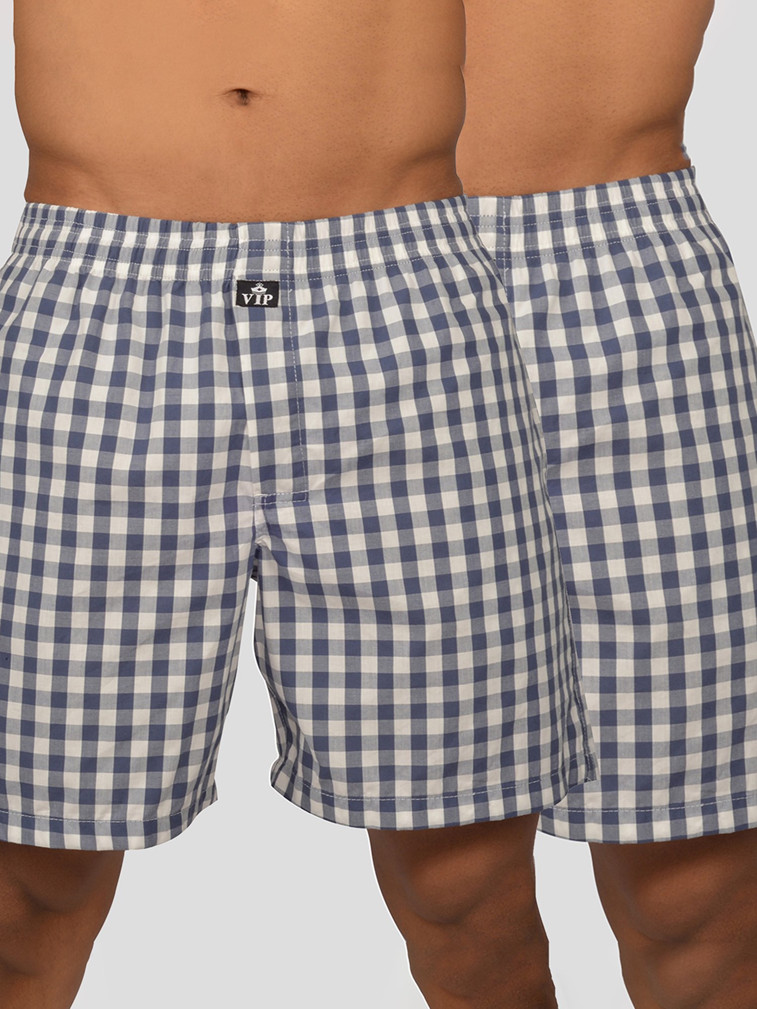 VIP Blue & White Relaxed Fit Check Boxers - Pack of 2