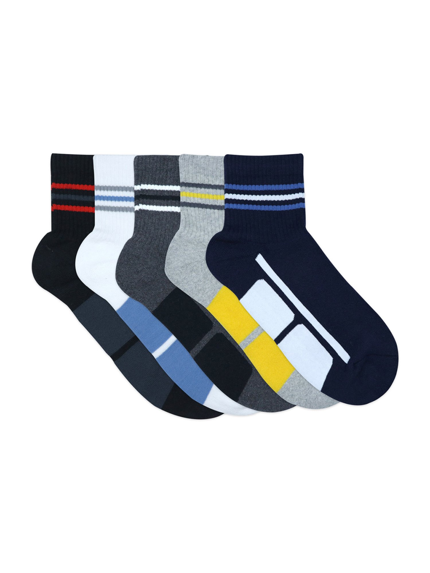 BALENZIA Cotton Colour Block Cushioned High Ankle Sports Socks (Pack Of 5)