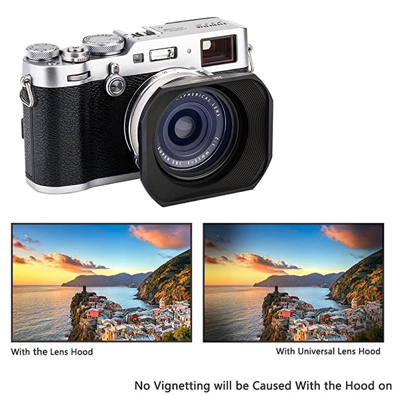 Camera Lens Hood  Lens Shade Set for Fuji Fujifilm X100V X100F X100T X100S X100 X70 Replaces Fujifilm LH-X100 AR-X100 Hood with a Hood Cap & Adapter Ring -Black