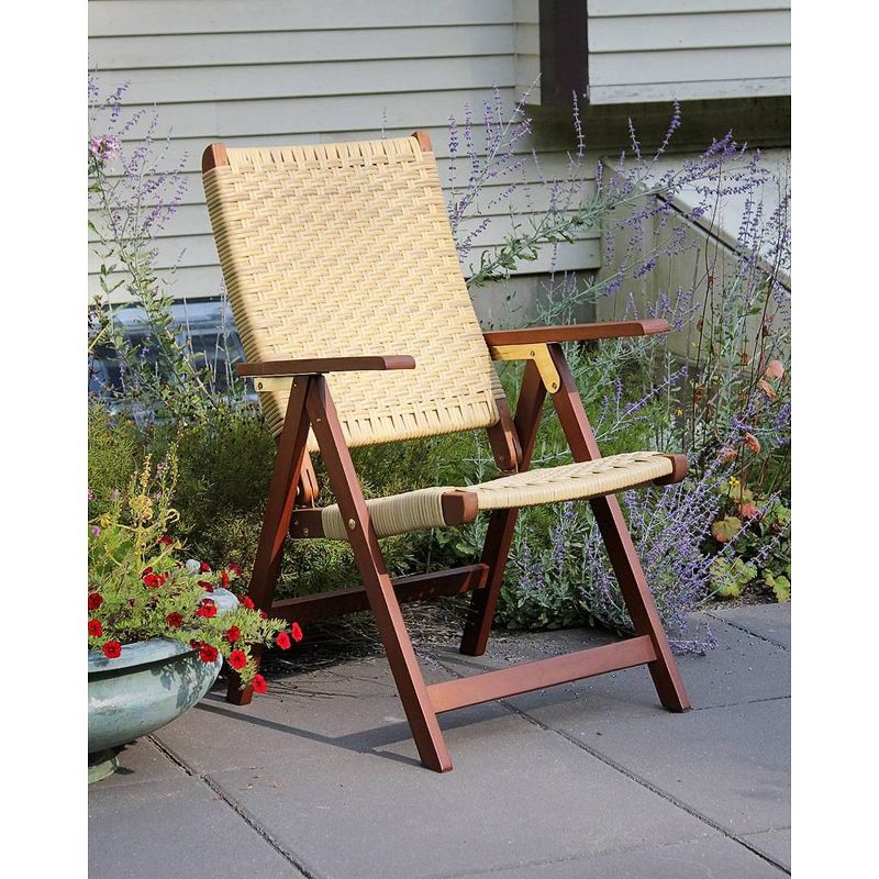 38" Eucalyptus Polyweave Folding Chair with Arms for Garden Natural Oil Finish - ACHLA Designs