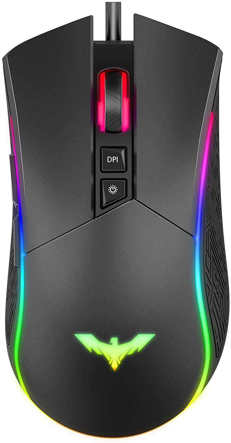 Mouse Wired Programmable Ergonomic USB Mice 4800 Dots Per Inch 7 Buttons & 7 Color Backlit for Laptop PC Gamer Computer Desktop