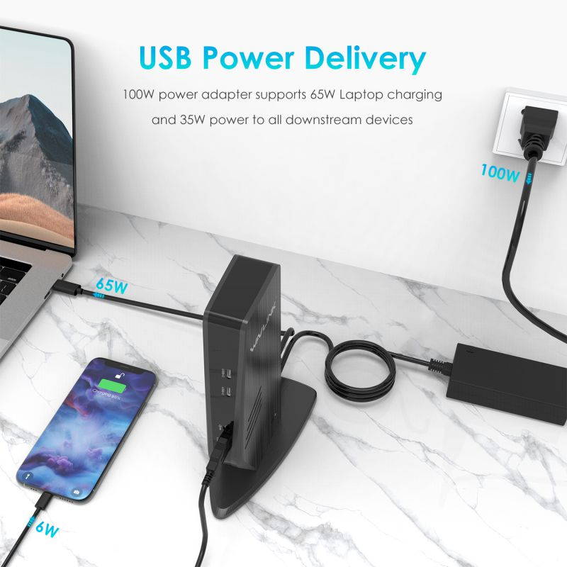 Wavlink USB C Dual 4K HDMI&DP Universal Docking, with 60W Power Delivery, Dual 4K@60Hz, Single 5K@60Hz Displaylink Dock 2 x HDMI, 2 x DisplayPort, Gigabit Ethernet, 2 x USB-C Ports, 4 x USB 3.0, Audio