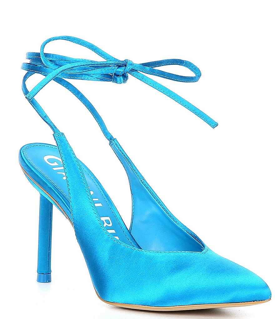 Gianni Bini Sirfeenah Satin Pointed Toe Ankle Wrap Pumps