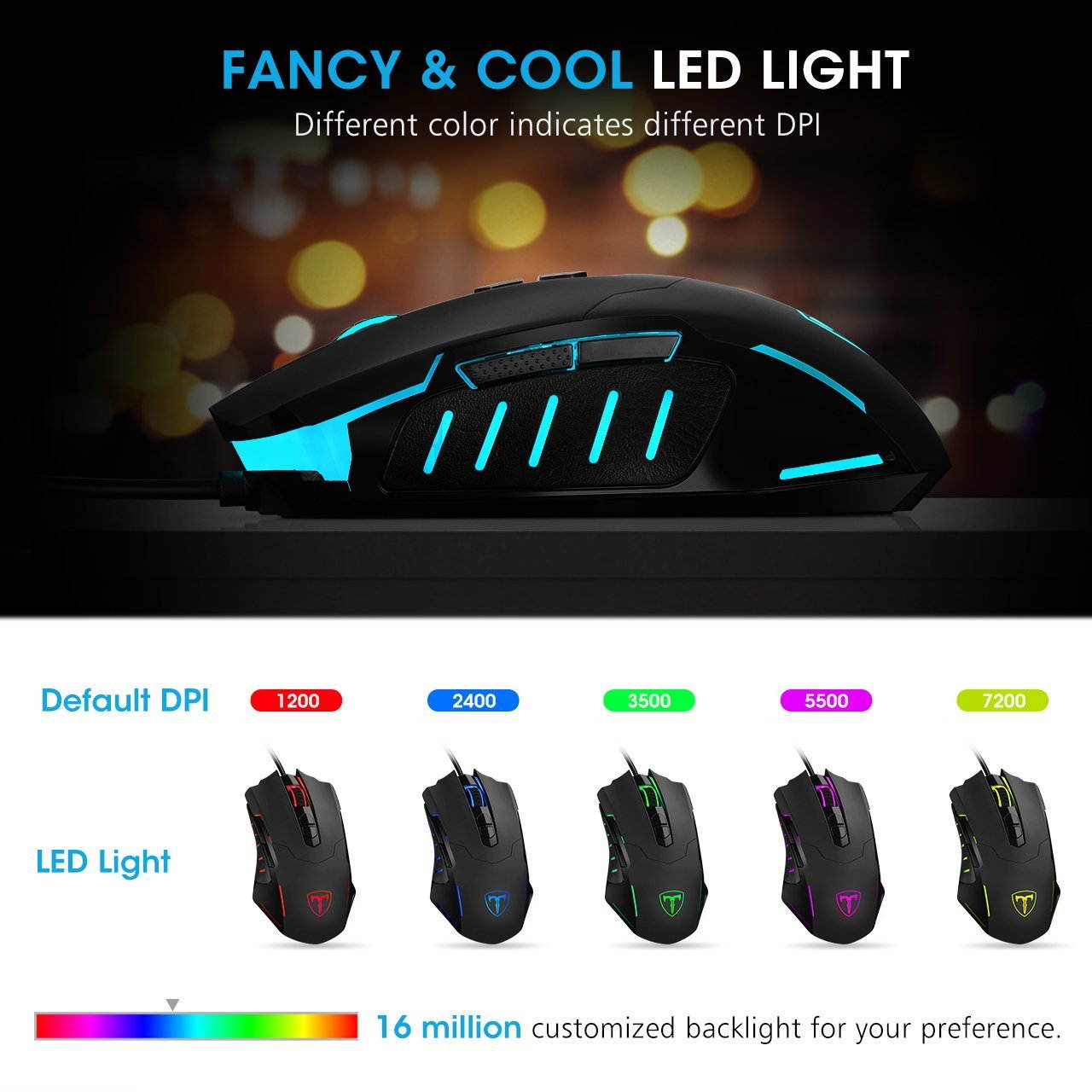 Updated Gaming Mouse with 7 Programmable Buttons, Chroma RGB Backlight Gaming mice, 6400 Adjustable DPI, Ergonomic USB Computer Mouse, High Precision Sensor for Windows PC & Laptop Gamers