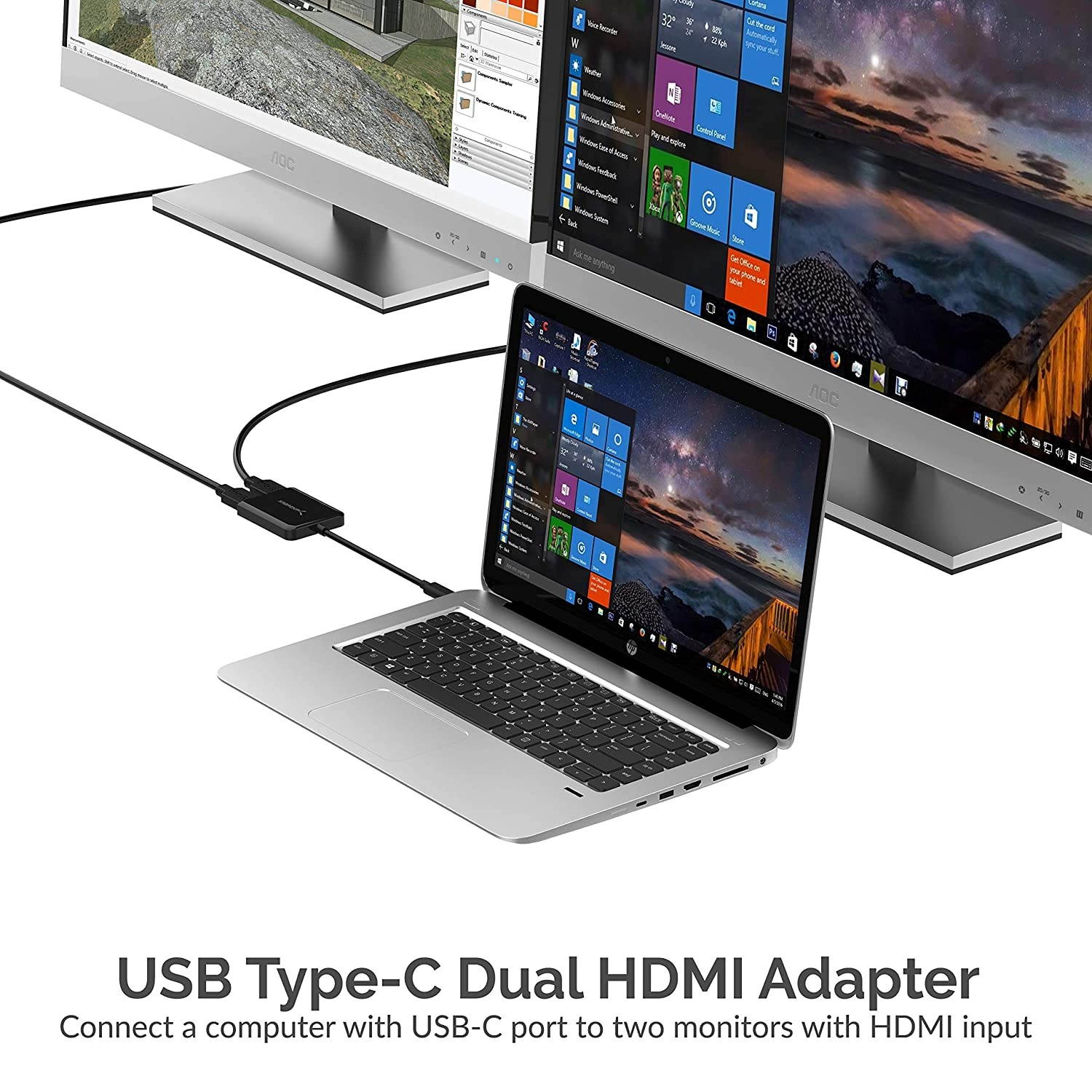 Sabrent USB Type-C Dual HDMI Adapter [Supports Up to Two 4K 30Hz Monitors, Compatible with Windows Systems Only] (DA-UCDH)