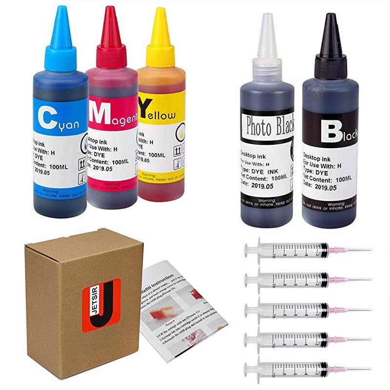Refill Ink Kit for HP 564 364 920 902 63 Inkjet Printer Cartridges, Refillable Cartridges, CISS, 5 Color (1 Black 1 Photo Black 1 Cyan 1 Magenta 1 Yellow) 100ML x5, with 5 Syringe and Instruction