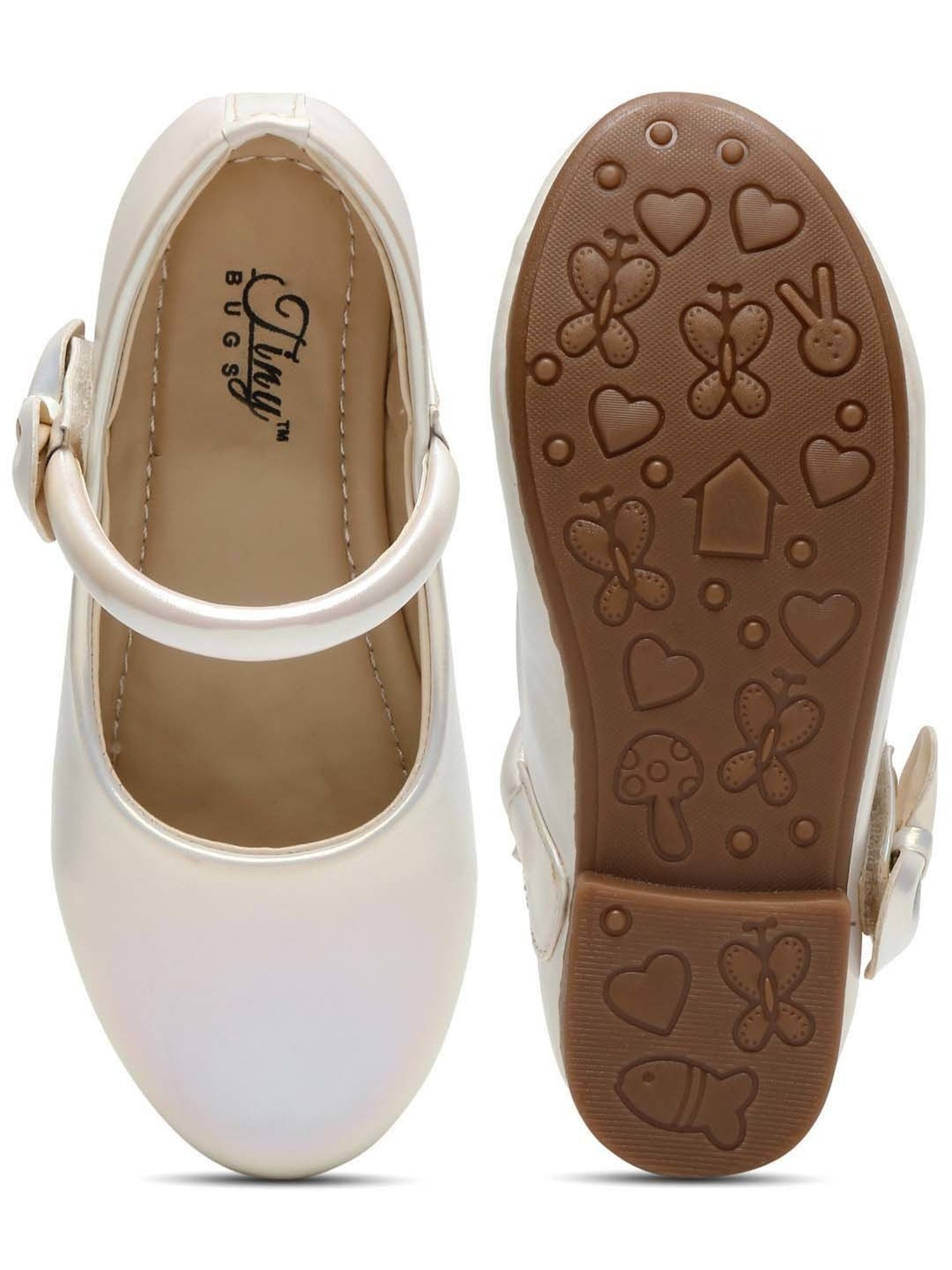 Tiny Bugs Girls Off White & Pink Party Wear Slip Ons