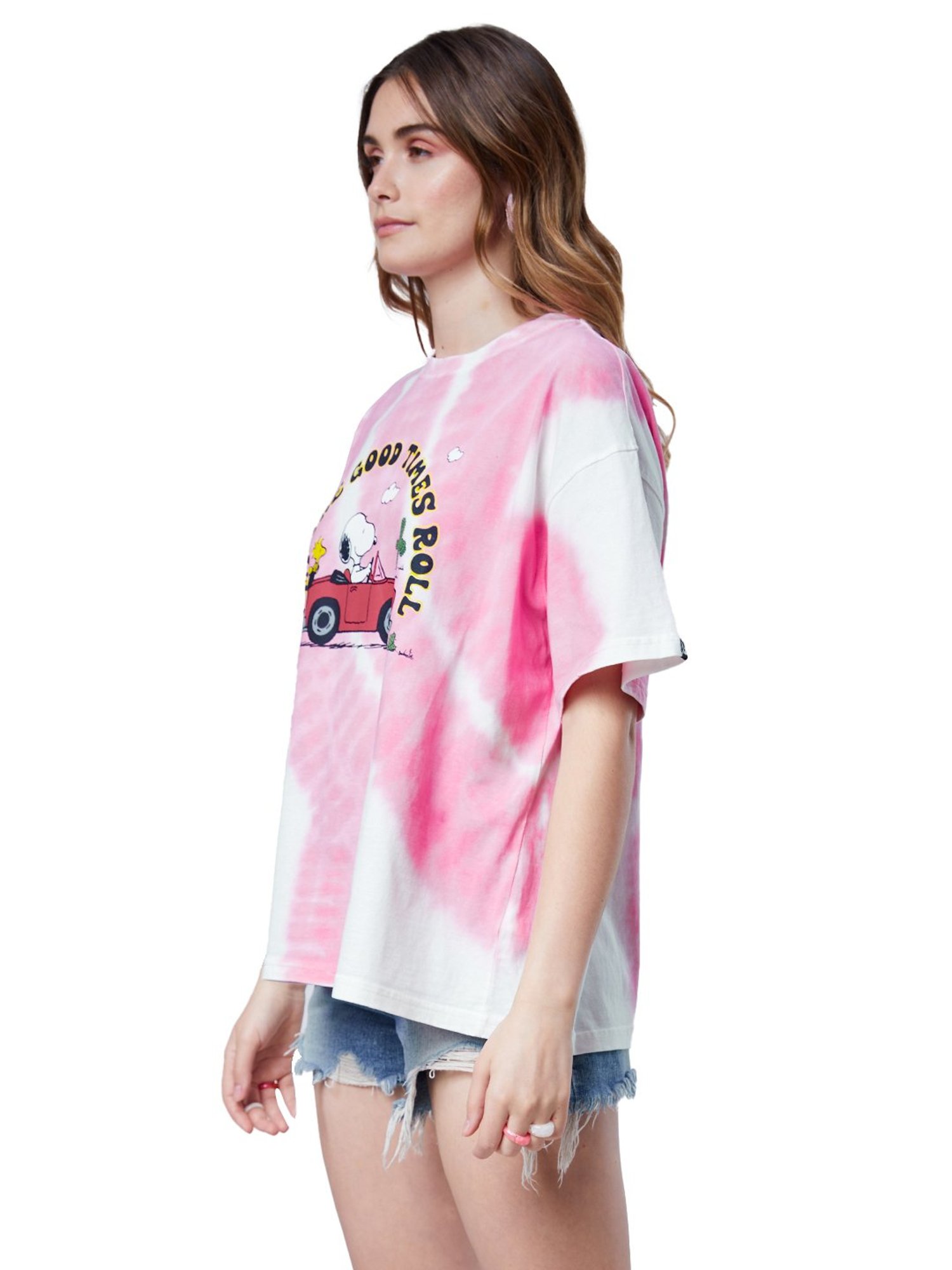The Souled Store White & Pink Peanuts: Good Times Printed Oversized T-Shirt