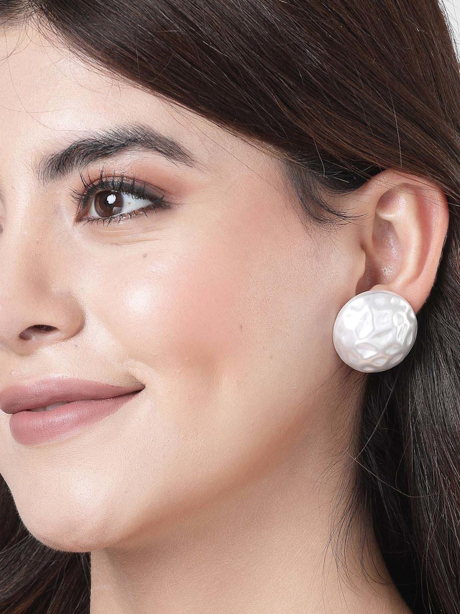 NVR White Circular Stud Earrings for Women