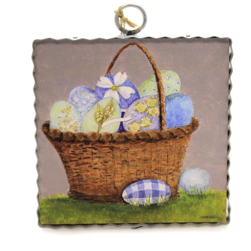 Easter 7.0" Gallery Blue Eggs Basket Decorated Colored Eggs  -  Framed Wall Poster Prints