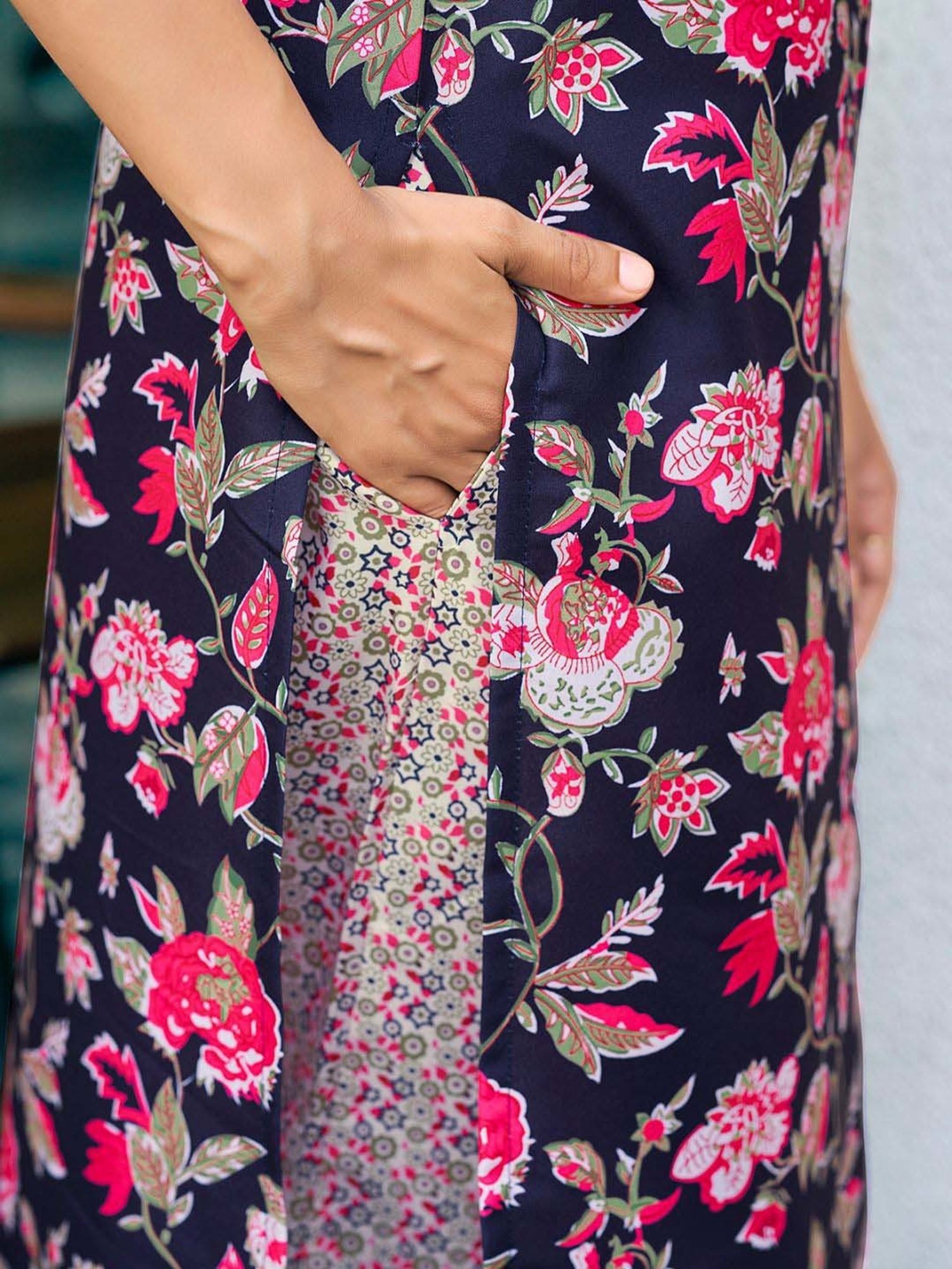 Skylee Navy Printed Kurta Pant Set With Dupatta