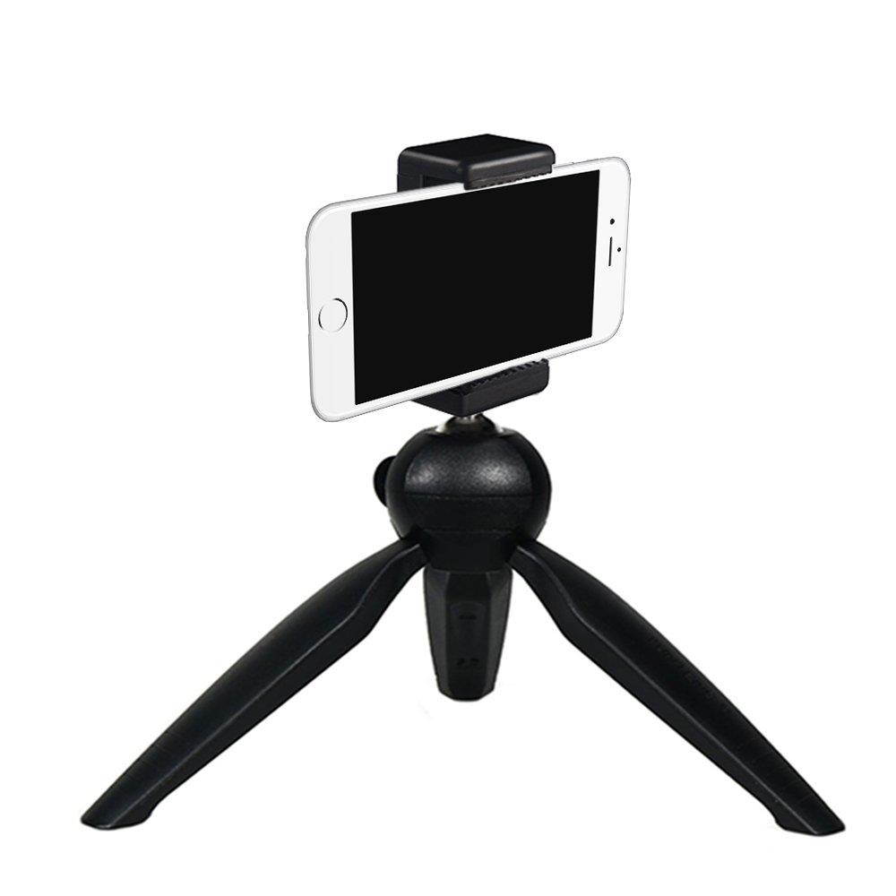 FrenzyDeals Mini Tripod for Compact, DSLR cameras & Smartphones + Phone Holder mount for iPhone Xs Xr Max 8 Plus 8 7 7+ 6S Plus 6S, 6 Plus 6 Samsung S8 S8+ S7 Edge + Note 8 and more + Microfiber Cloth