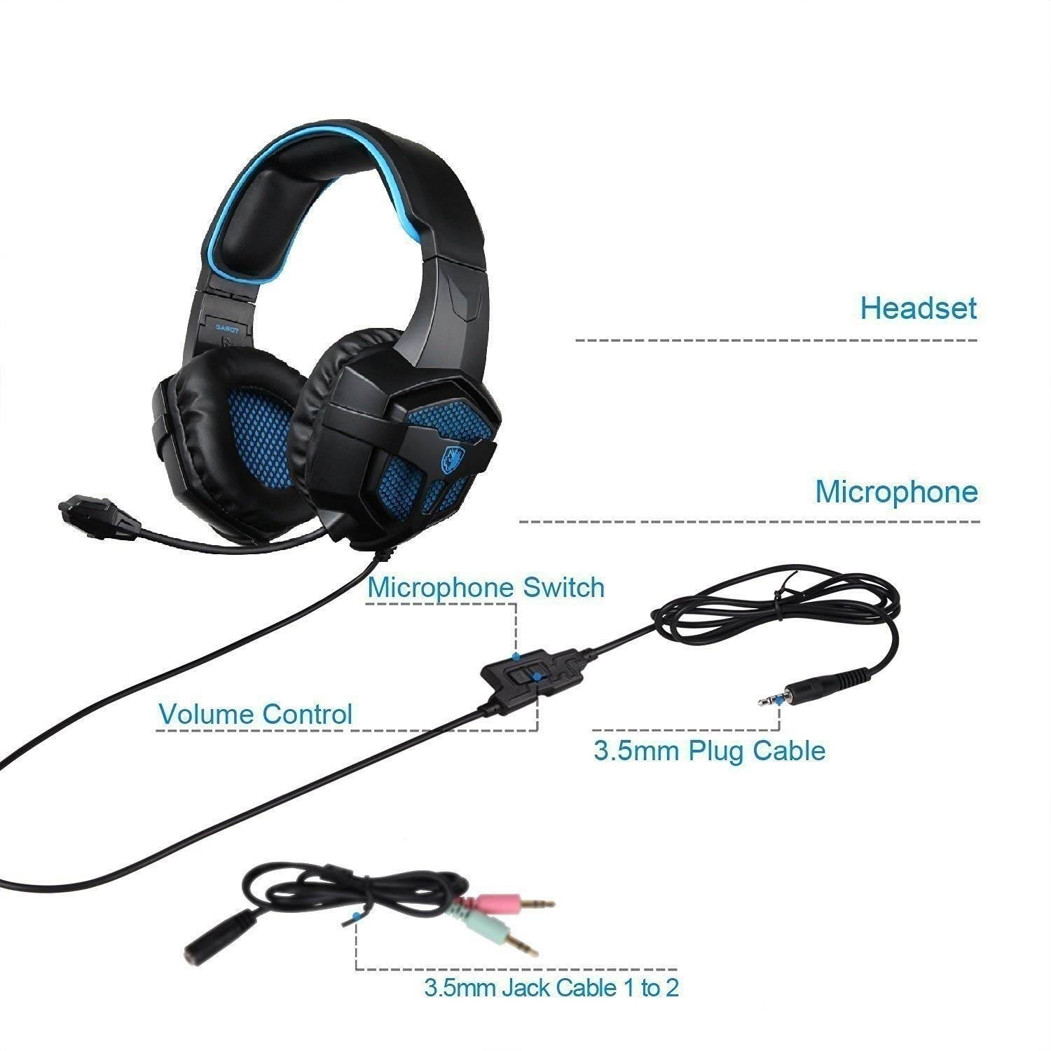 SADES SA807 3.5mm Three-stage Decompression Wired Gaming Headphone with Retractable Microphone,