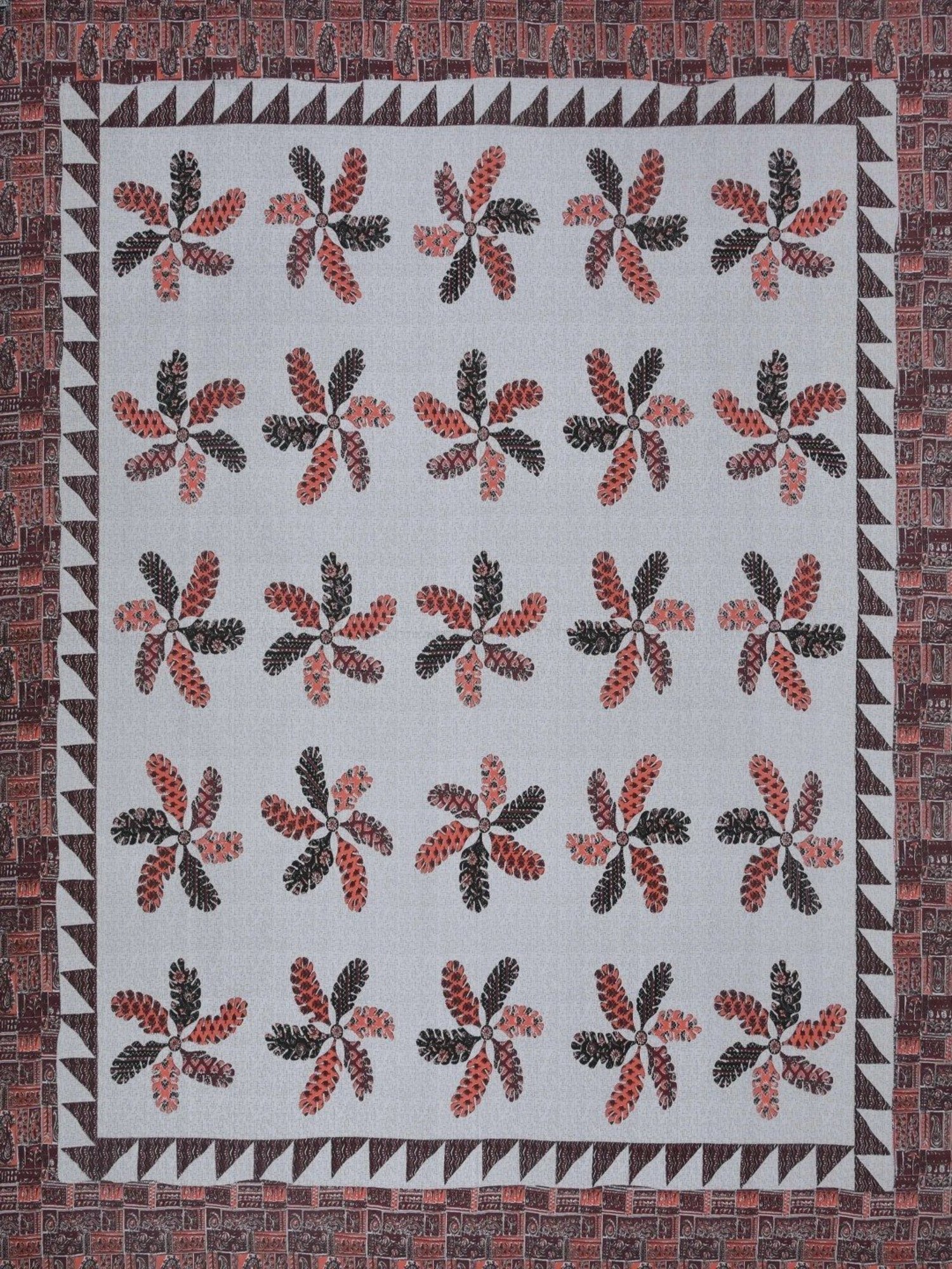 Living Roots Floral Gray 150 TC Cotton Bedsheet with 2 Pillow Covers