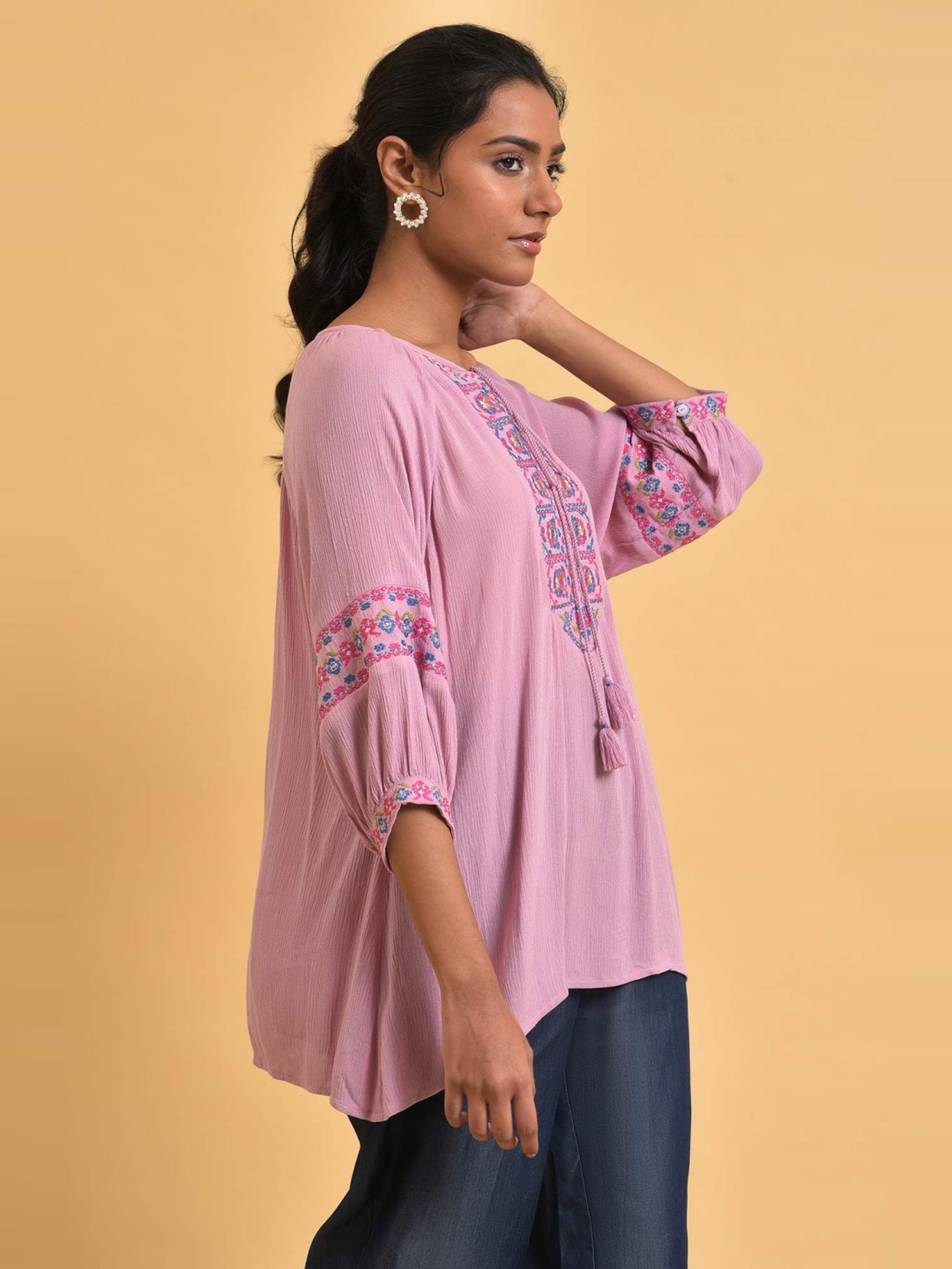 W Blush Pink Embroidered Top