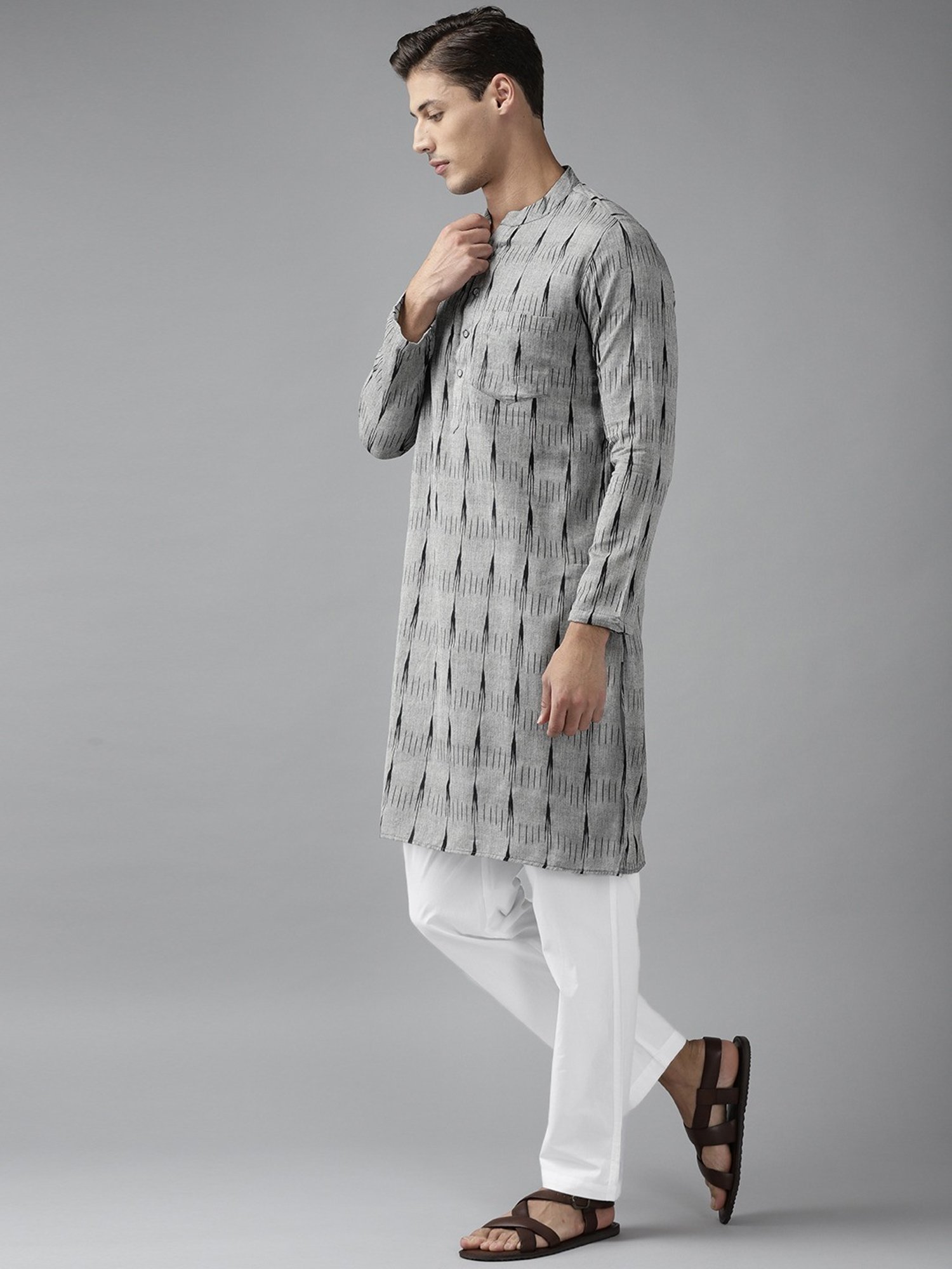See Designs Grey & White Cotton Regular Fit Printed Kurta Bottom Set