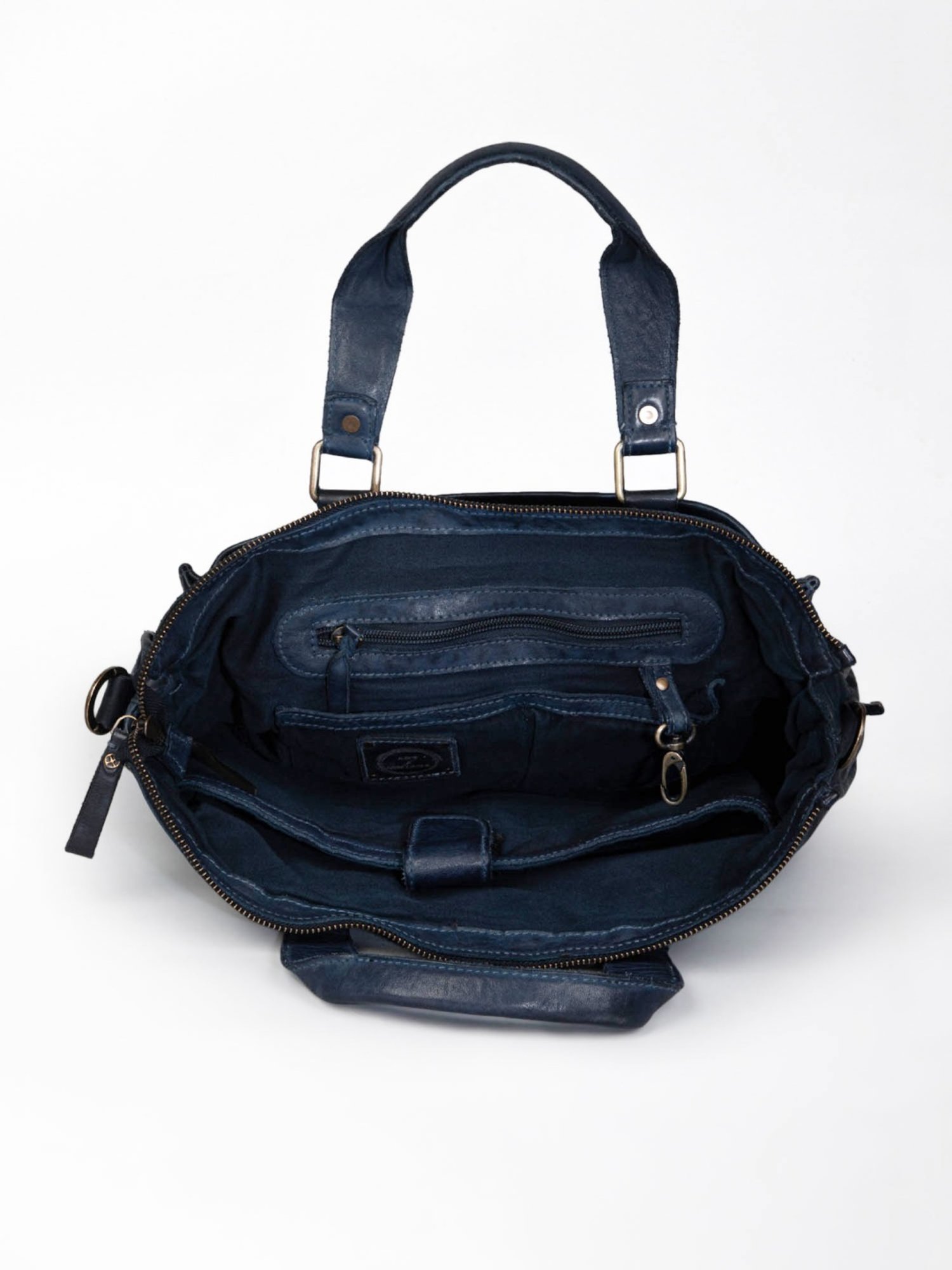 Art N Vintage Asher Navy Leather Solid Large Laptop Messenger Bag