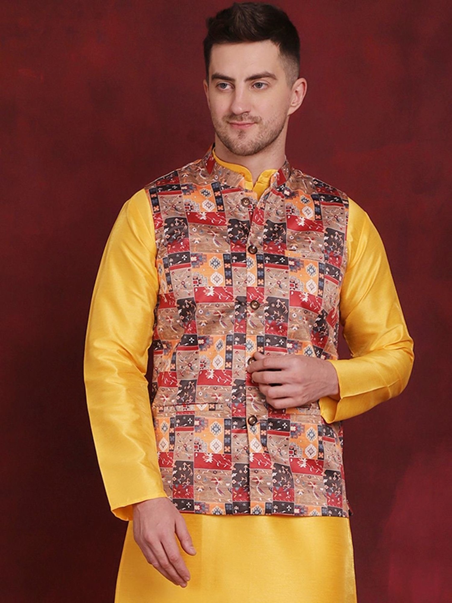 Jompers Multicolored Regular Fit Printed Nehru Jacket
