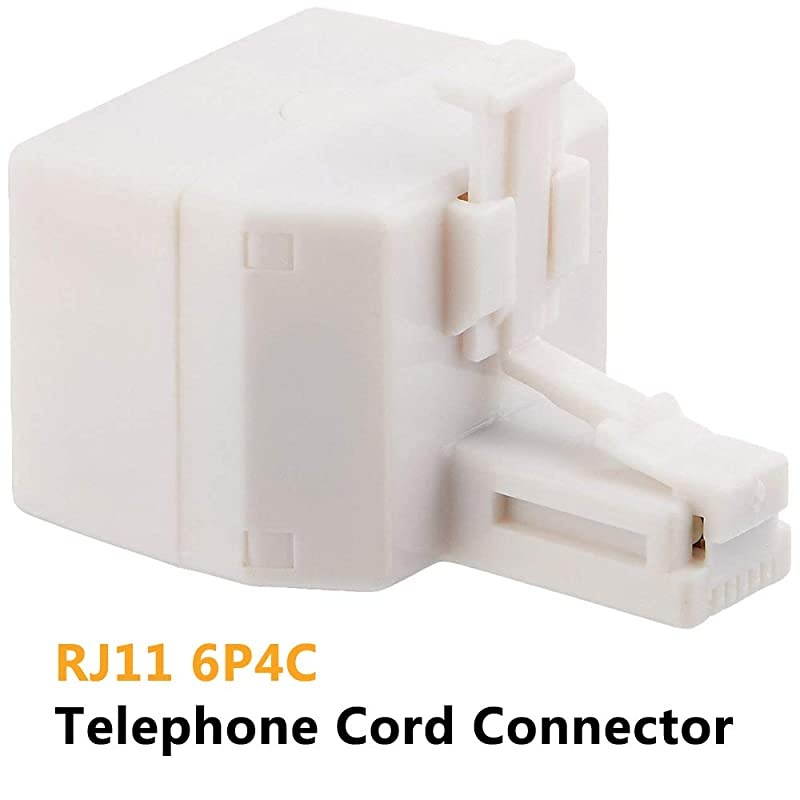 RJ11 Duplex Wall Jack Adapter Dual Phone Line Splitter Wall Jack Plug 1 to 2 Modular Converter Adapter for Office Home ADSL DSL Fax Model Cordless Phone System, White(2 Packs)