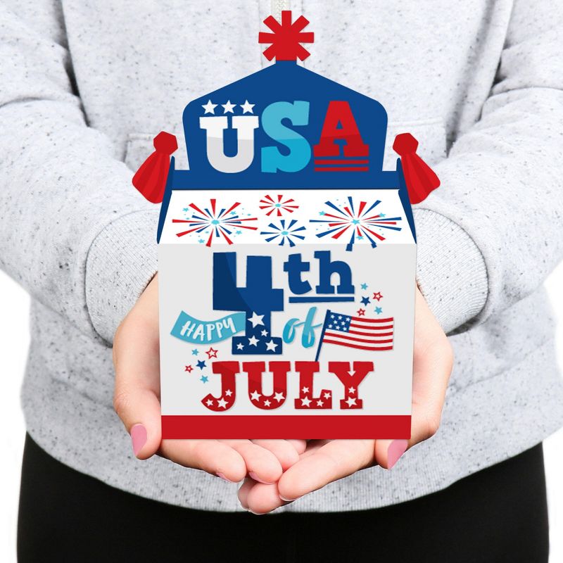 Big Dot of Happiness Firecracker 4th of July - Treat Box Party Favors - Red, White and Royal Blue Party Goodie Gable Boxes - Set of 12