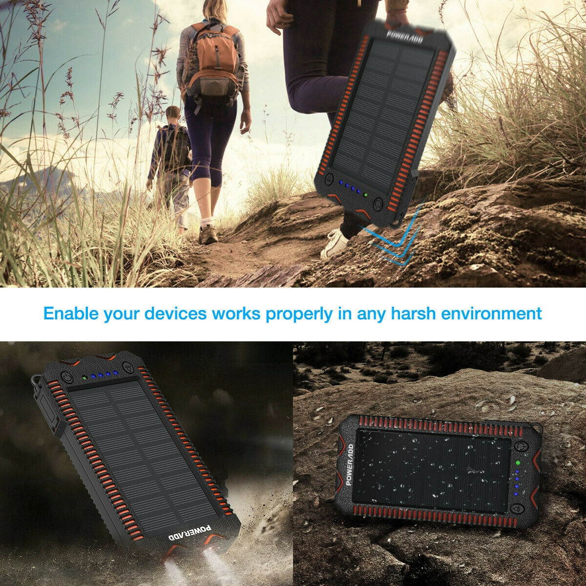 12000mAh Solar Power Bank LED Dual USB Backup Battery Charger For Mobile Phone