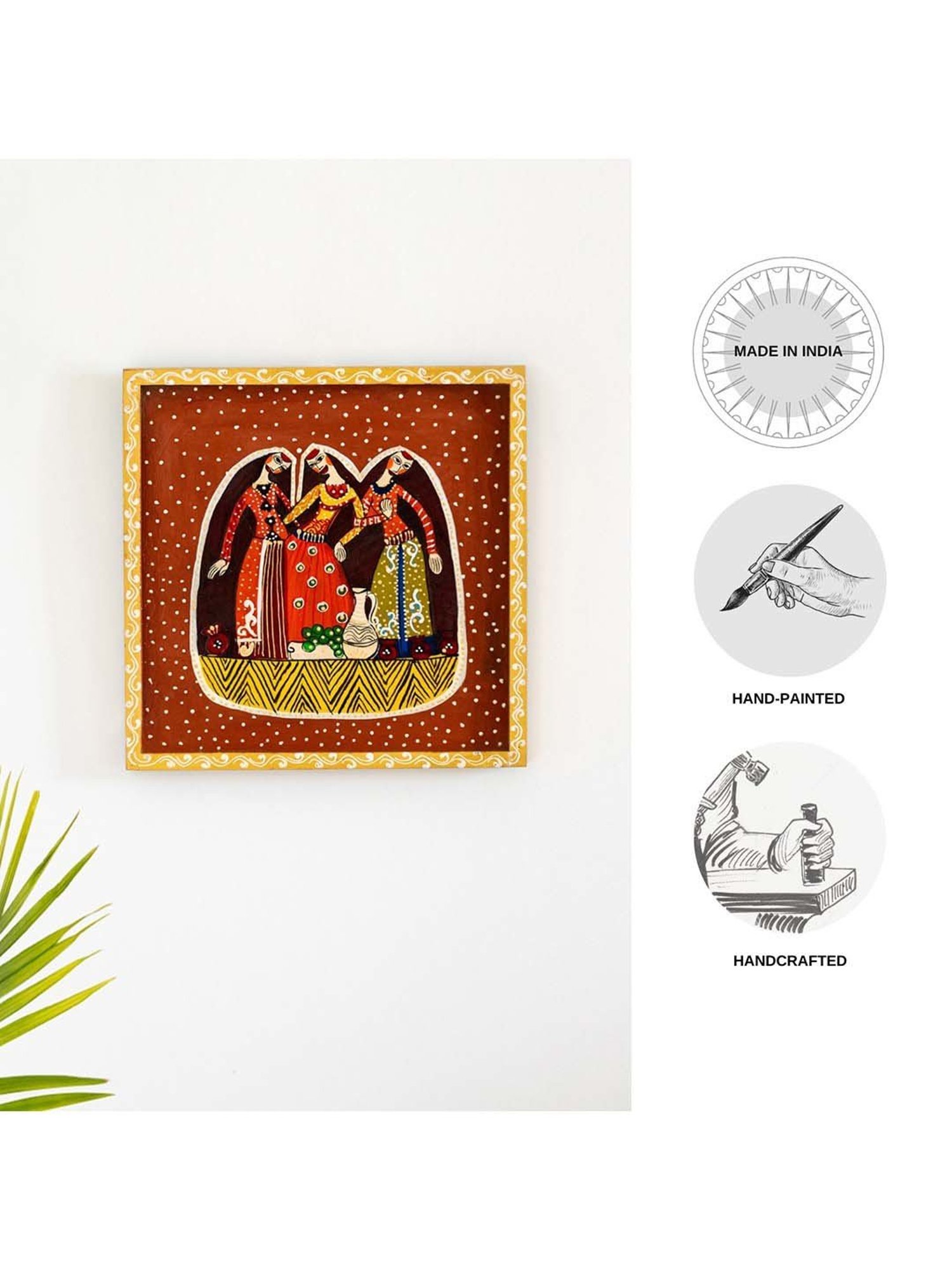 ExclusiveLane Multicolor Wood Village Women Hand-Painted Wall Decor Hanging