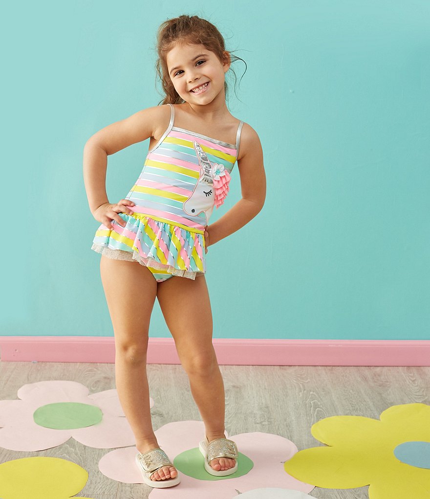 Flapdoodles Little Girls 2T-6X Unicorn Tankini Top & Hipster Bottom Two-Piece Swimsuit