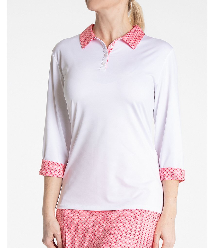 Sport Haley May 3/4 Sleeve Point Collar Polo Top