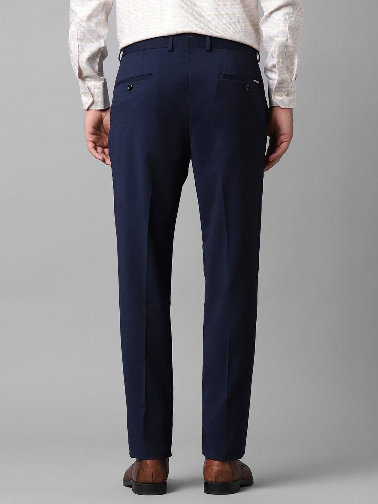 Luxure By Louis Philippe Navy Slim Fit Flat Front Trousers