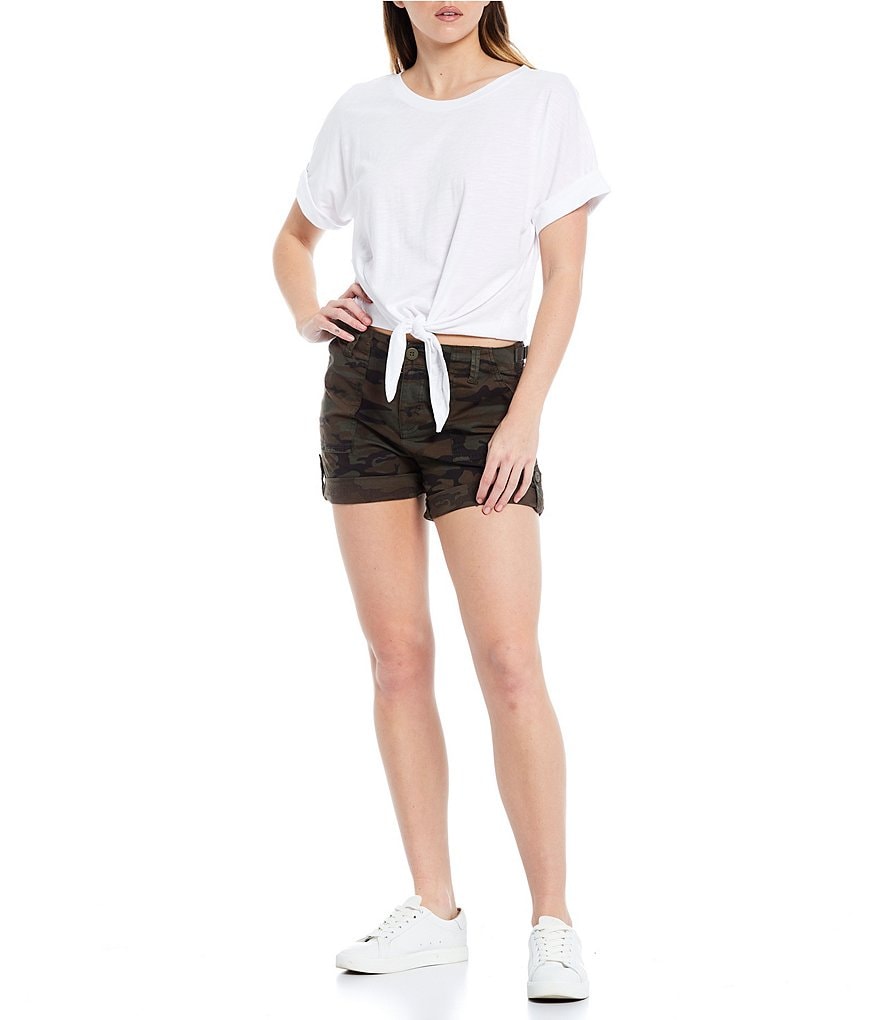 Sanctuary All Day Roll Cuff Short Sleeve Tie Front Tee