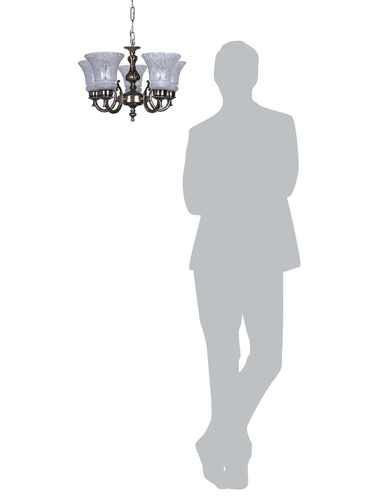 FOS LIGHTING White & Silver Aluminium 5-In-1 Chandelier With Glass Shade