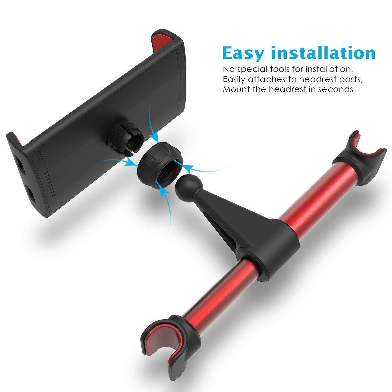 Lamicall Car Headrest Mount, Tablet Holder: Stand Cradle Compatible with Devices Such as iPad Mini 2 3 4, iPad Pro Air, Phone X 8 7 6 Plus 6s XS Max XR, Fire 7 8 HD, Other 4-10.5" Devices - Red