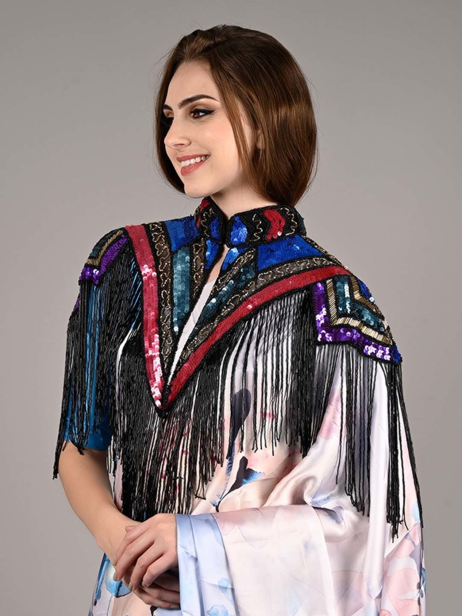 Odette Multicolored Embellished Fancy Short Cape