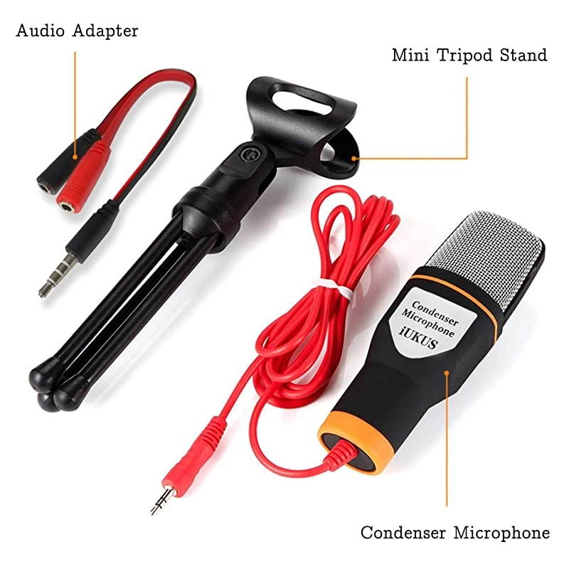 PC Microphone with Mic Stand Professional 35mm Jack Recording Condenser Microphone Compatible with PC Laptop iPad iPhone MacRecorder Singing YouTube Skype Gaming 35mm PC Microphone