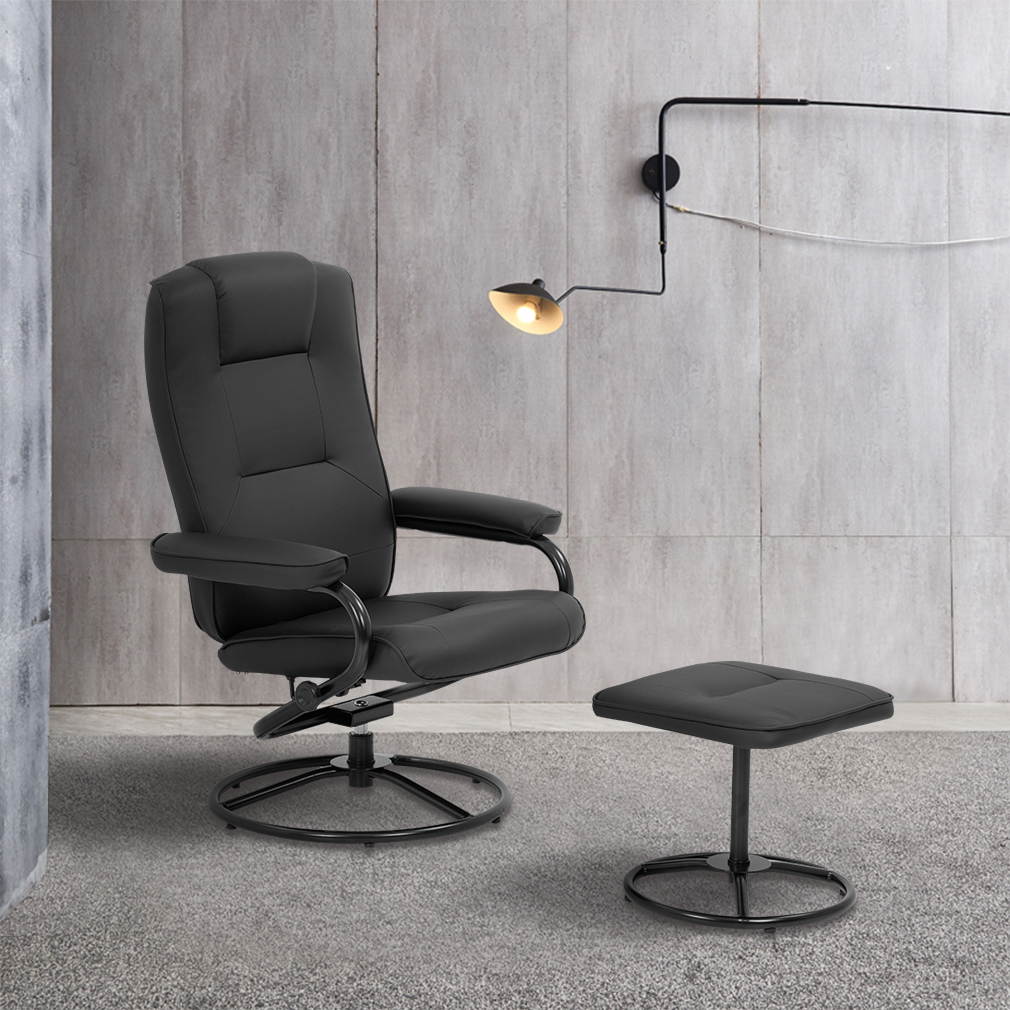 Chair and Ottoman Set Leather Chair with Ottoman Stressless Chair Ergonomic Swivel PU Leather Lounge Armchair Accent Chair for Home Office Living Room Black