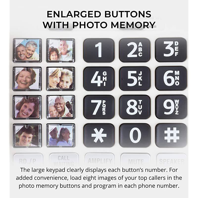 CSC500 Amplified Landline Phone with Speakerphone and Photo Frame Buttons Up to 40dB Amplification TCoil Hearing Aid Compatible