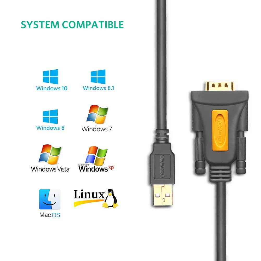 UGREEN USB 2.0 to RS232 DB9 Serial Cable Male A Converter Adapter with PL2303 Chipset for Windows 10, 8.1, 8, 7, Vista, XP, 2000, Linux and Mac OS X 10.6 and Above