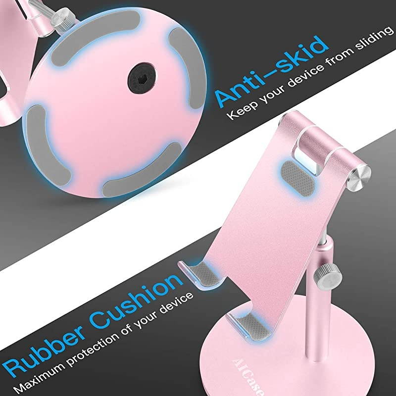 Adjustable Tablet/Phone Stand, Telescopic Adjustable iPad Stand Holder,Universal Multi Angle Aluminum Stand Compatible with Smart Cell Phone/Tablet/iPad(4-13 inch), Rose Gold