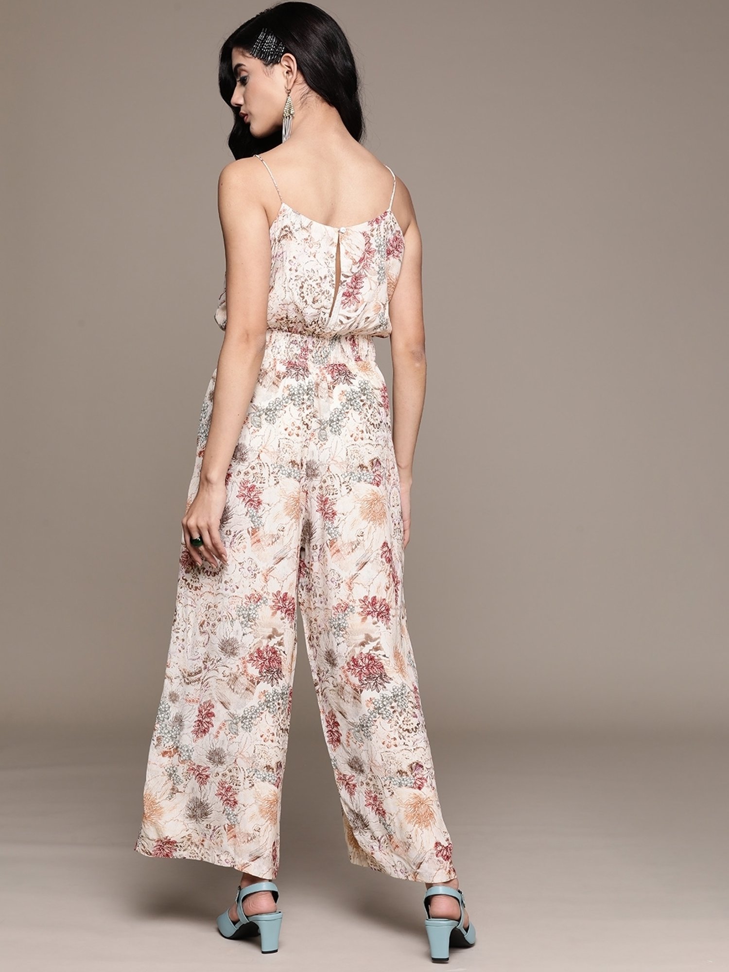 Label Ritu Kumar Ecru Floral Printed Jumpsuit