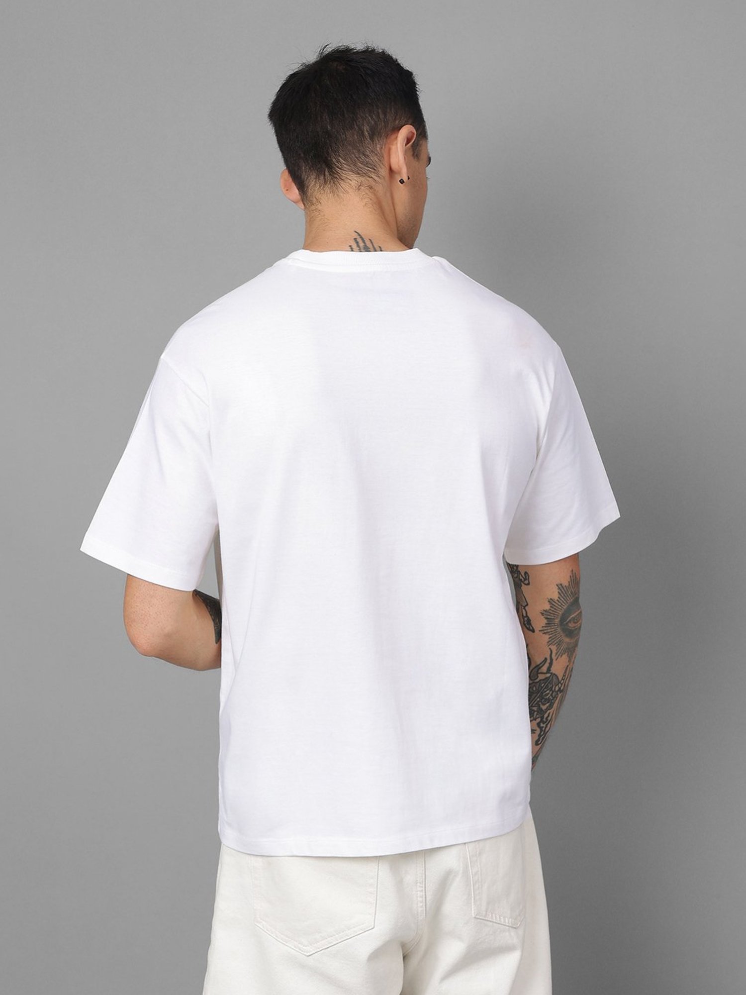 Free Authority White Loose Fit Demon Slayer Printed Crew T-Shirt