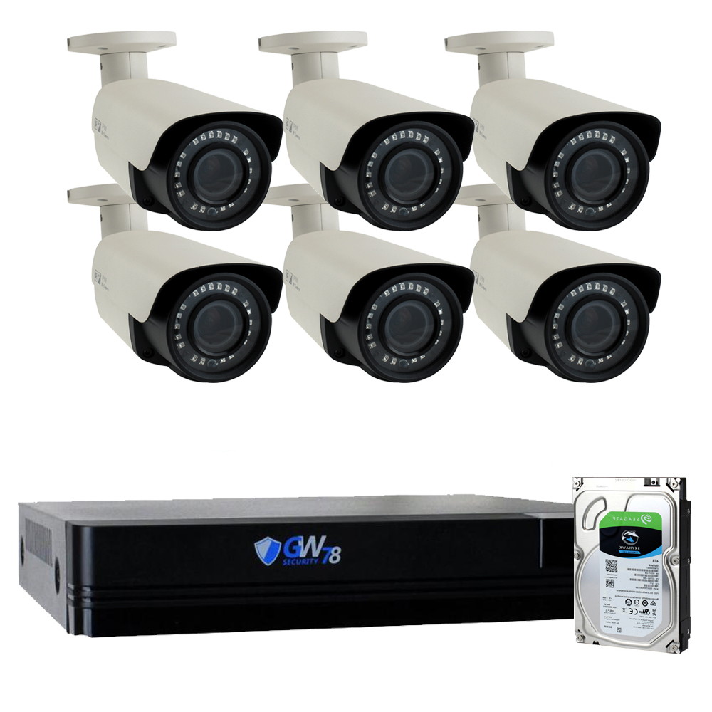 GW Security PoE 32CH H.265 NVR 4K 3840&times;2160 Security Camera System 32 Outdoor 8 Megapixels Motorized 2.8~12mm 4X Optical Zoom Lens Ethernet IP Security Bullet Cameras, Remote Home Monitoring (8TB HDD)