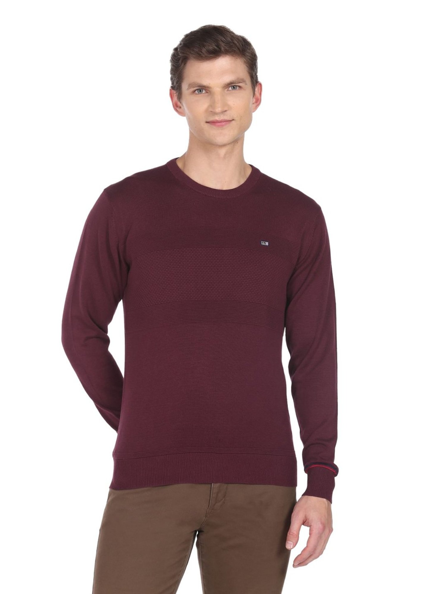 Arrow Sport Burgundy Cotton Regular Fit Sweater